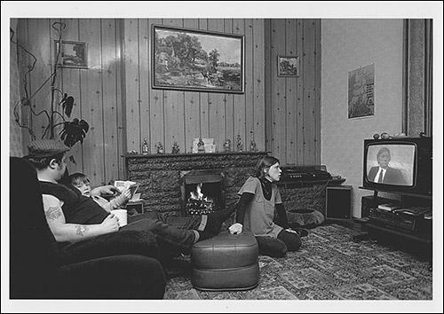 The greetings card of the Brian, Michael and Denise Gregory  at home in Cuba Street in Easington Colliery, County Durham in December 1984