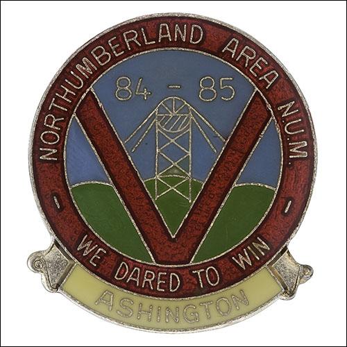 Greetings card of the enamel badge from strike of Ashington Branch of Northumberland Area of the NUM.