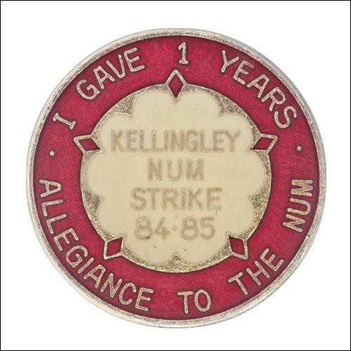 Greetings card of the enamel badge for members of Kellingley Branch of the Yorkshire Area of the NUM who maintained allegience throughout the 1984 to 1985 miners' strike.