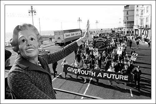 Postcard of demonstration by Labour Party Young Socialists and miners at the Conservative Party Conference in 1984.
