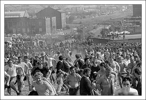 Postcard of Mounted police charge at Orgreave Coking plant on 18th June 1984.
