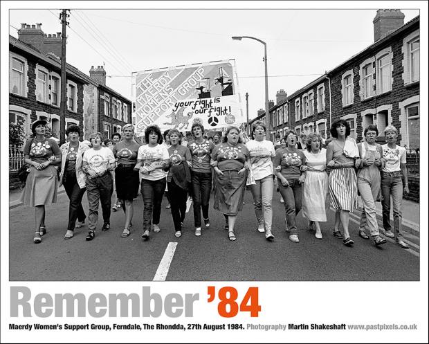 Poster of Maerdy Women’s Support Group marching in Ferndale, The Rhondda, on 27th August 1984