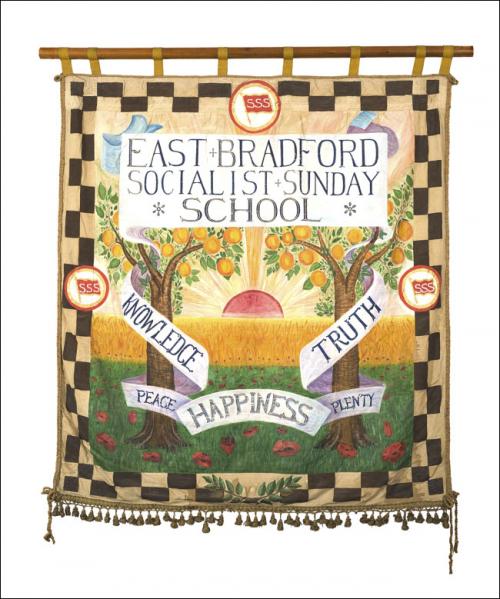 Postcard of the front of the banner of the East Bradford Socialist Sunday School.