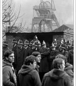 Greetings card of an early morning picket, Celynen South Colliery, South Wales, 6 November 1984.