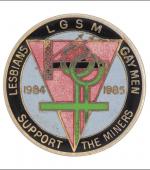 Greetings card of the enamel badge for lesbians and gay men support the miners.
