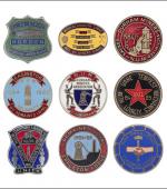 Greetings card of a collection of enamel badges from the Durham area.