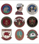 Greetings card of enamel badges from South Wales Area of the NUM.