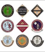 Greetings card of a collection of enamel badges from Cotonwood Colliery.