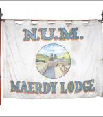 Greetings card of the front of the banner of Maerdy Lodge of the South wales Area of the NUM.