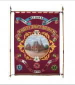 The front of the greetings card of the banner of Kinsley Drift Branch of the Yorkshire Area of the NUM.