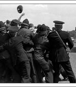 Postcard of miners’ picket at Llanwern Steel Works on 5th July 1984.