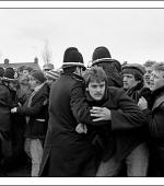 Postcard of miners’ picket at Port Talbot Steel works on 3rd April 1984.