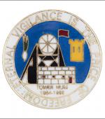 Greetings card of the enamel badge of Tower Lodge of South Wales Area of the NUM.